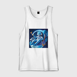 Майка мужская хлопок Голубой котик космонавт с коктейлем, цвет: белый