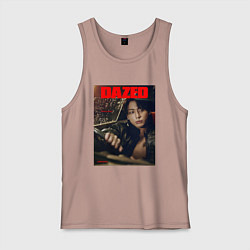 Майка мужская хлопок BTS JungKook на обложке, цвет: пыльно-розовый