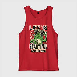 Майка мужская хлопок Жизнь прекрасна, а я нет, цвет: красный
