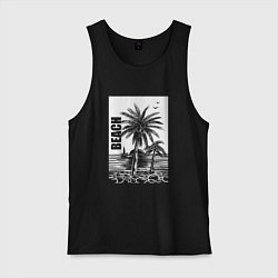 Майка мужская хлопок Пляж пальмы, цвет: черный