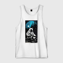 Майка мужская хлопок Медведь-космонавт - нейросеть, цвет: белый