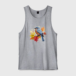 Майка мужская хлопок Птичка и осенние листья, цвет: меланж