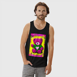 Майка мужская хлопок Розовый мишка плюшевый, цвет: черный — фото 2