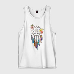 Майка мужская хлопок Ловец снов с перьями, цвет: белый