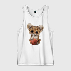 Майка мужская хлопок Леопард баскетболист, цвет: белый