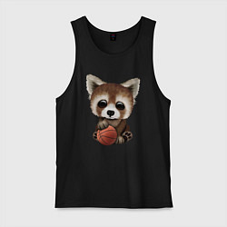 Майка мужская хлопок Красная панда баскетболист, цвет: черный