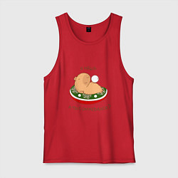 Майка мужская хлопок Капибара на отдыхе зимой: я няша, цвет: красный