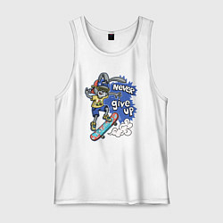 Майка мужская хлопок Заяц на скейтборде - never give up, цвет: белый