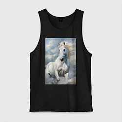Майка мужская хлопок Белая лошадь на фоне неба, цвет: черный