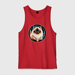 Майка мужская хлопок Гималайский кот ждет Новый Год, цвет: красный