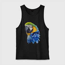 Майка мужская хлопок Сине-золотой попугай ара, цвет: черный