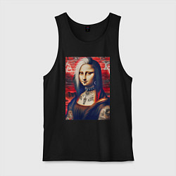 Майка мужская хлопок Мона Лиза - панк в татухах, цвет: черный