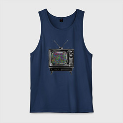 Майка мужская хлопок Старый телевизор цветной шум, цвет: тёмно-синий