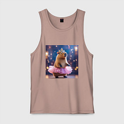 Мужская майка Мем капибара балерина в розовой юбочке и короне