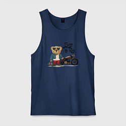 Майка мужская хлопок Плюшевый медвежонок с мотоциклом, цвет: тёмно-синий