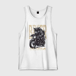 Майка мужская хлопок Байкер кабан на мотоцикле, цвет: белый