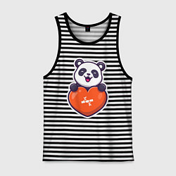 Майка мужская хлопок Сердечная панда, цвет: черная тельняшка