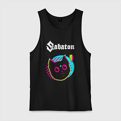 Майка мужская хлопок Sabaton rock star cat, цвет: черный