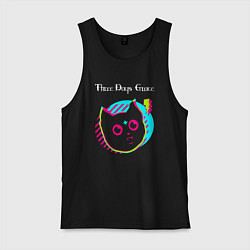 Майка мужская хлопок Three Days Grace rock star cat, цвет: черный