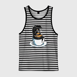 Майка мужская хлопок Кофейный серфер, цвет: черная тельняшка