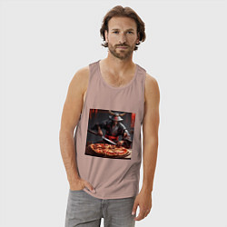 Майка мужская хлопок Самурай с пиццей, цвет: пыльно-розовый — фото 2