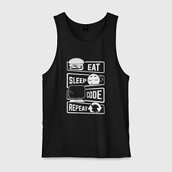 Майка мужская хлопок Eat sleep code repeat арт, цвет: черный