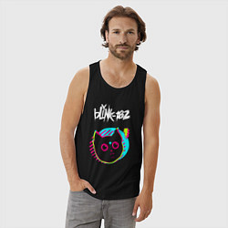 Майка мужская хлопок Blink 182 rock star cat, цвет: черный — фото 2