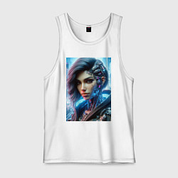 Майка мужская хлопок Cyber girl - ai art, цвет: белый
