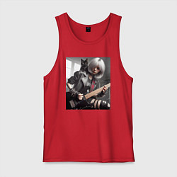 Майка мужская хлопок Девчонка рок гитарист с чёрным котом, цвет: красный