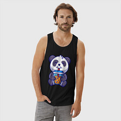 Майка мужская хлопок Drinking panda, цвет: черный — фото 2