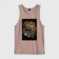 Майка мужская хлопок Муай Тай боец и зеленый дракон, цвет: пыльно-розовый