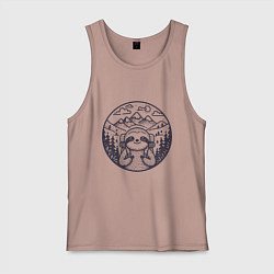 Майка мужская хлопок Ленивец турист с рюкзаком, цвет: пыльно-розовый