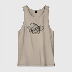 Майка мужская хлопок Хрюшка новогодняя, цвет: миндальный