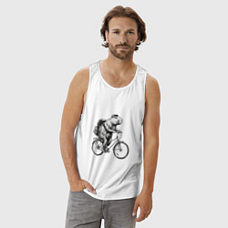 Майка мужская хлопок Капибара на велосипеде в черном цвете, цвет: белый — фото 2