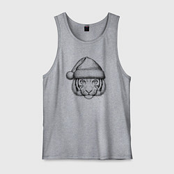 Майка мужская хлопок Голова новогоднего тигра, цвет: меланж