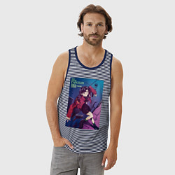 Майка мужская хлопок Евангелион Мисато Кацураги, цвет: синяя тельняшка — фото 2