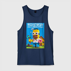Майка мужская хлопок Homer Simpson and Minecraft - collaboration ai art, цвет: тёмно-синий