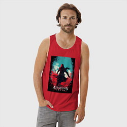 Майка мужская хлопок Assassins creed red blue abstract, цвет: красный — фото 2