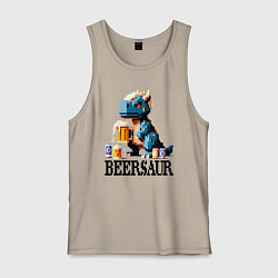 Майка мужская хлопок Пивозавр - пиксель арт нейросеть, цвет: миндальный