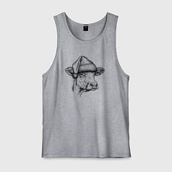 Майка мужская хлопок Новогодняя Буренка, цвет: меланж