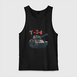 Майка мужская хлопок Танк Т-34 в очках, цвет: черный