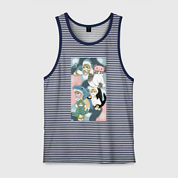 Майка мужская хлопок Котики и зверята милые стикер-мемы, цвет: синяя тельняшка