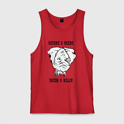 Майка мужская хлопок До и после шести пива, цвет: красный