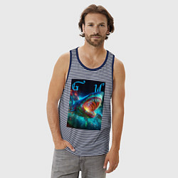 Майка мужская хлопок Great white space shark - ai art, цвет: синяя тельняшка — фото 2