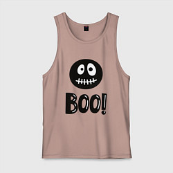 Майка мужская хлопок Страшный черный смайлик: Буу!, цвет: пыльно-розовый