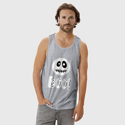 Майка мужская хлопок Страшный белый смайлик: Буу!, цвет: меланж — фото 2