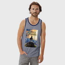 Майка мужская хлопок Легенда о зельде - Линк, цвет: синяя тельняшка — фото 2