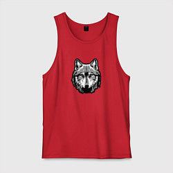 Майка мужская хлопок Абстрактный волк, цвет: красный