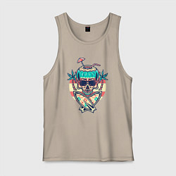 Майка мужская хлопок Skull and surf, цвет: миндальный