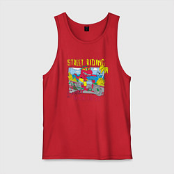 Майка мужская хлопок Ретро динозавр на мотоцикле, цвет: красный